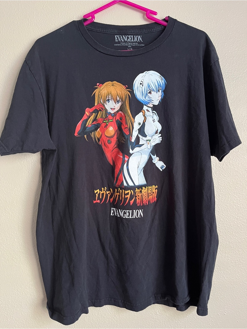 Official Neon Genesis Evangelion Rei & Asuka T-Shirt Black L Anime Limited